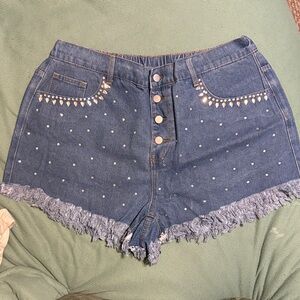 SHEIN Blue Studded Jean Shorts